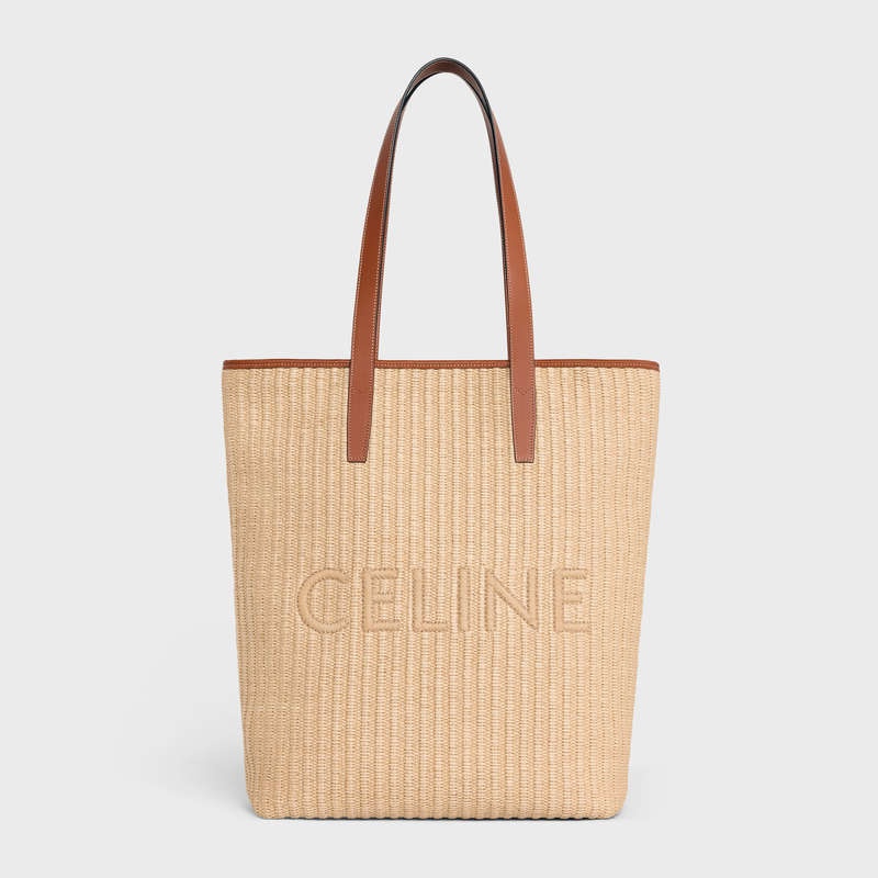 Celine Museum Bag In Raffia Effect Tekstil With Celine Embroidery Cabas Bej Rengi Kahverengi | CL-591835