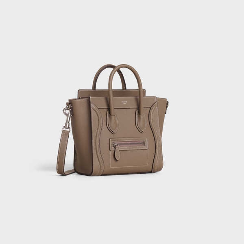 Celine Nano Bag In Drummed Calfskin Luggage Kahverengi | CL-593049