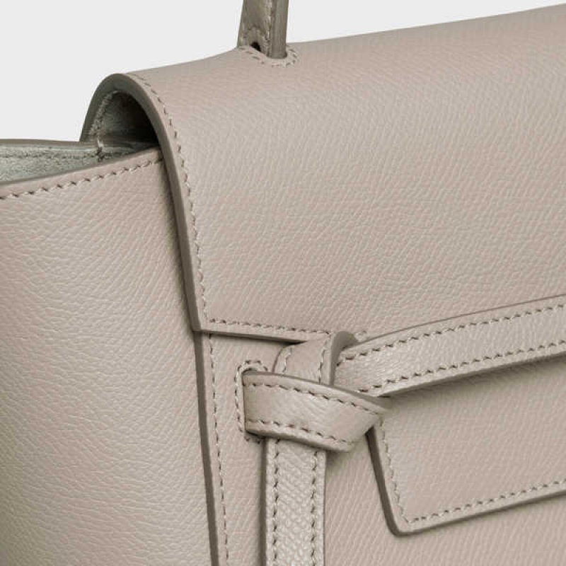 Celine Nano In Grained Calfskin Bel Çantası Açık Gri Kahverengi | CL-593058