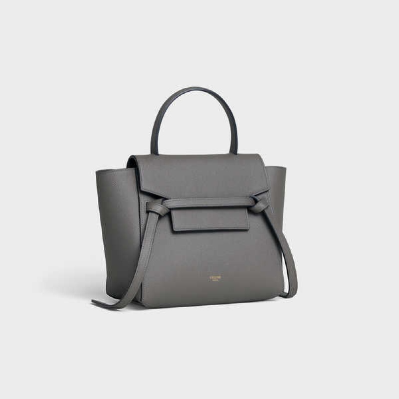 Celine Nano In Grained Calfskin Bel Çantası Gri | CL-593057