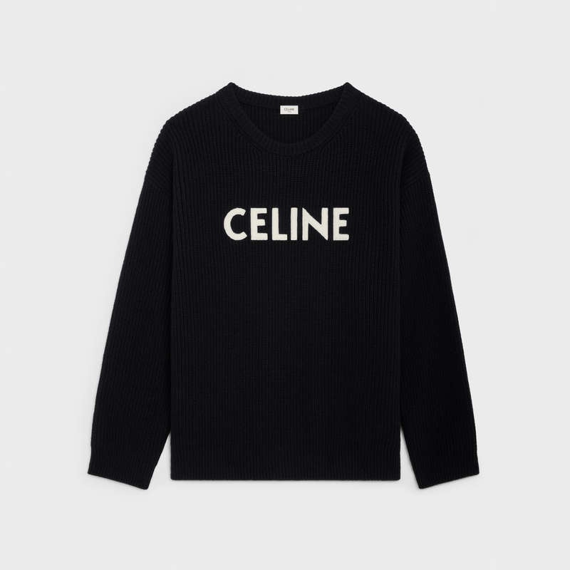 Celine Oversized In Nervürlü Yün Triko Siyah | CL-592101