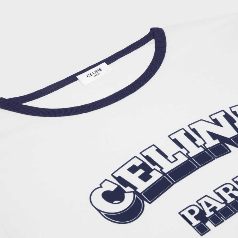 Celine Paris 70 S In Pamuklu Jersey T-shirt Beyaz Lacivert | CL-592779