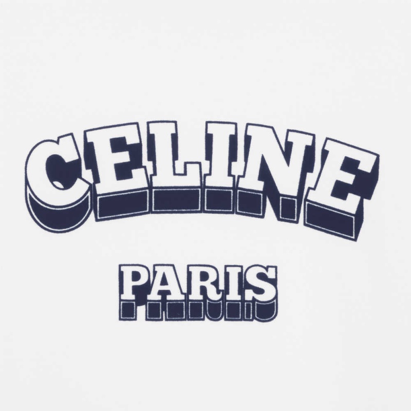 Celine Paris 70 S In Pamuklu Jersey T-shirt Beyaz Lacivert | CL-592779