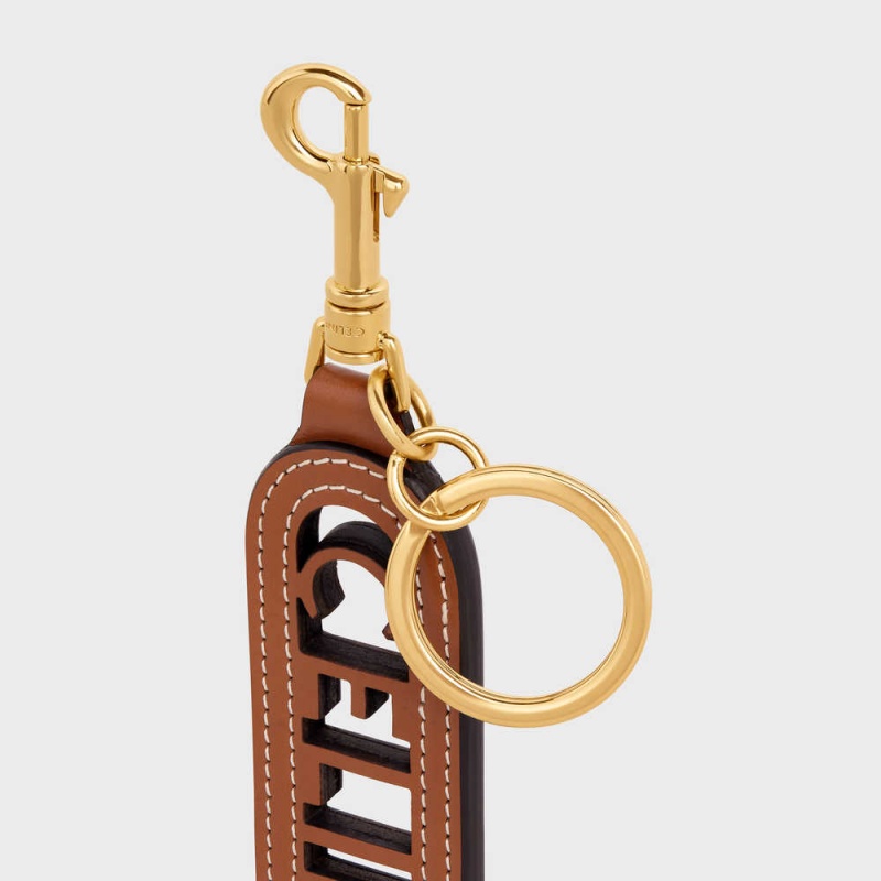 Celine Perforated Keyring Charm In Smooth Calfskin Küçük Deri Ürünler Kahverengi | CL-592899