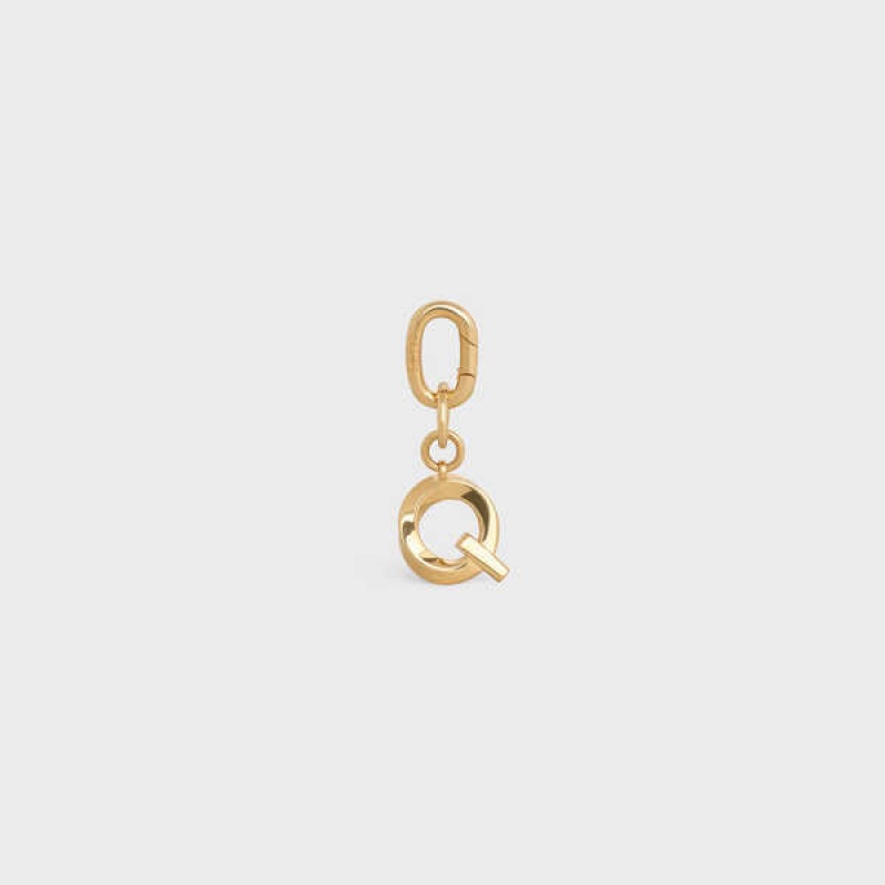 Celine Q Charm In Brass Küçük Deri Ürünler Altın | CL-592936