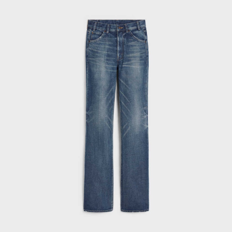 Celine Serge Flare Jeans In Dark Union Wash Denim Pantolon Koyu Açık Mavi | CL-592724