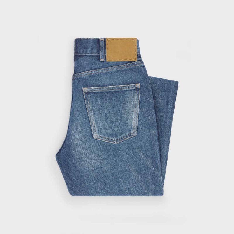 Celine Slim Jeans In Dark Union Wash Denim Pantolon Koyu Açık Mavi | CL-592726