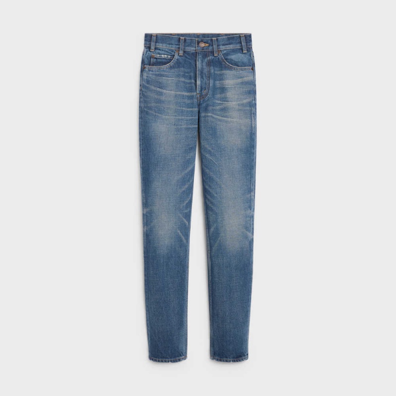 Celine Slim Jeans In Dark Union Wash Denim Pantolon Koyu Açık Mavi | CL-592726