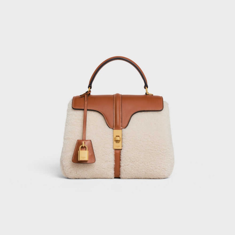 Celine Small Bag In Shearling And Natural Calfskin 16 Bej Rengi Kahverengi | CL-593277