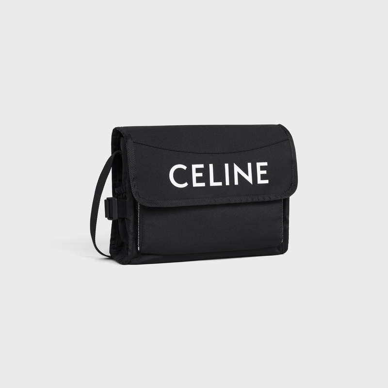 Celine Small Doğa Yürüyüşü In Naylon With Celine Print Postacı Çantası Siyah | CL-591859