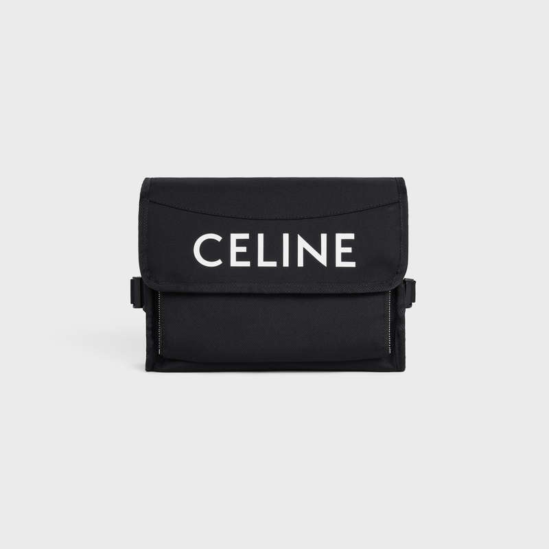 Celine Small Doğa Yürüyüşü In Naylon With Celine Print Postacı Çantası Siyah | CL-591859