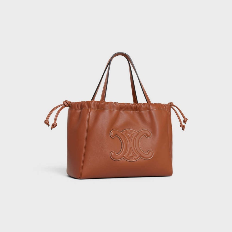 Celine Small Drawstring Cuir Triomphe In Smooth Calfskin Cabas Kahverengi | CL-593090