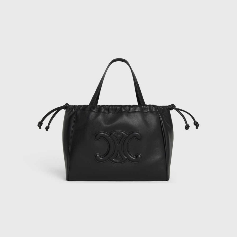 Celine Small Drawstring Cuir Triomphe In Smooth Calfskin Cabas Siyah | CL-593089