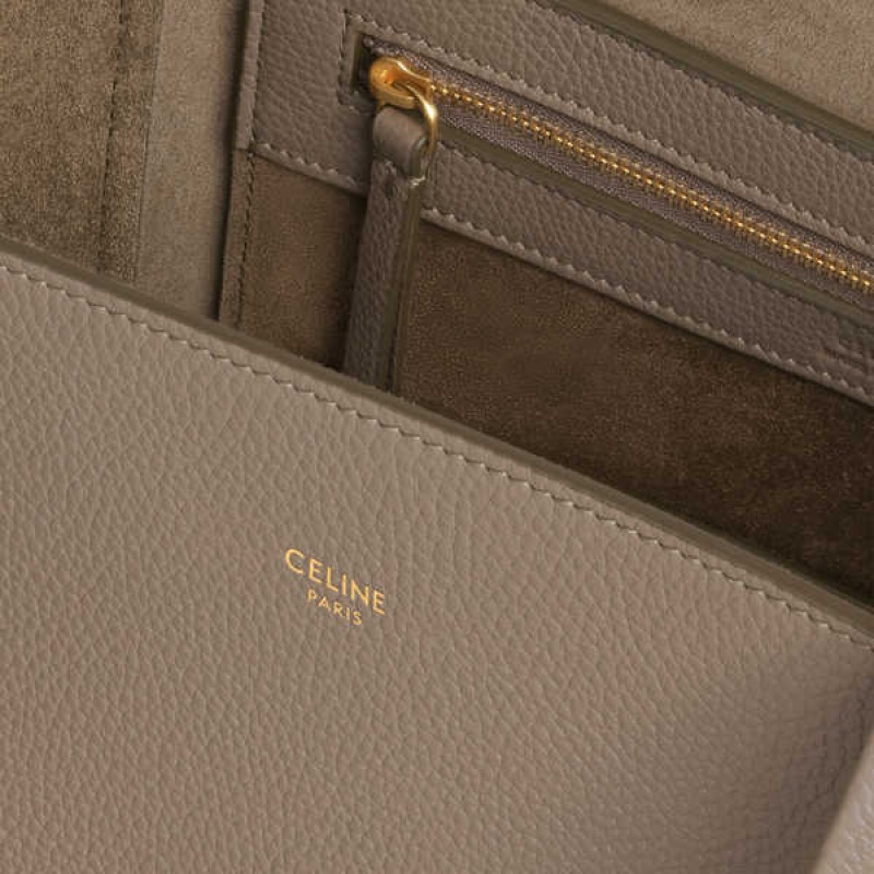 Celine Small Phantom In Soft Grained Calfskin Cabas Gri Kahverengi | CL-593093