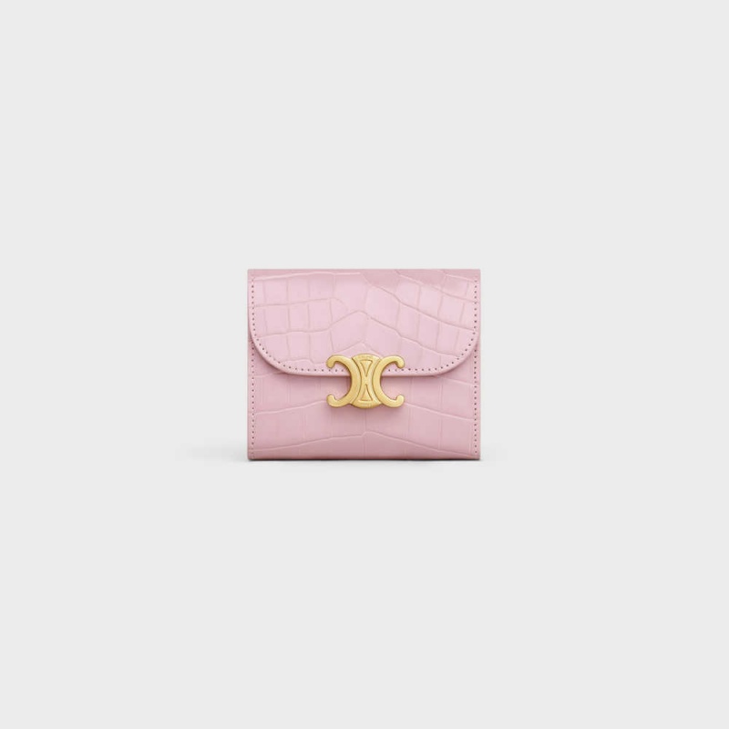 Celine Small Triomphe In Niloticus Crocodile Cüzdan Açık Pembe | CL-592974