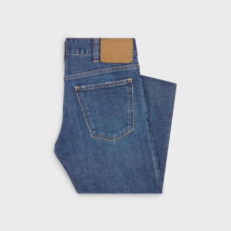 Celine Sıska Jeans In Dark Union Wash Denim Pantolon Koyu Açık Mavi | CL-592730