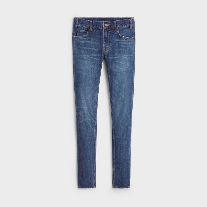 Celine Sıska Jeans In Dark Union Wash Denim Pantolon Koyu Açık Mavi | CL-592730