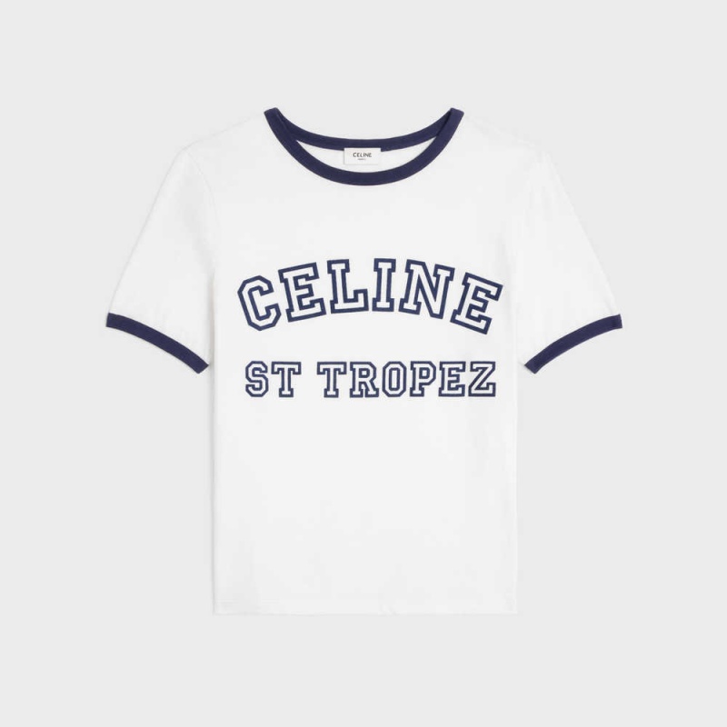 Celine St Tropez 70 S In Pamuklu Jersey T-shirt Beyaz Lacivert | CL-592780