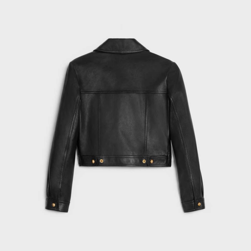 Celine Straighcut Neo Blouson In Soft Leather Siyah | CL-592611