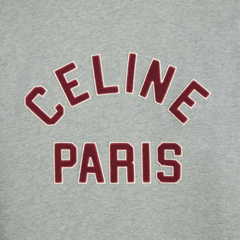 Celine Teddy College In Pamuklu Fleece Tişörtü Gri Kırmızı Mor | CL-592117