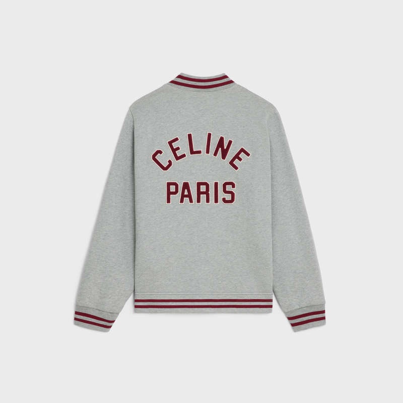 Celine Teddy College In Pamuklu Fleece Tişörtü Gri Kırmızı Mor | CL-592117