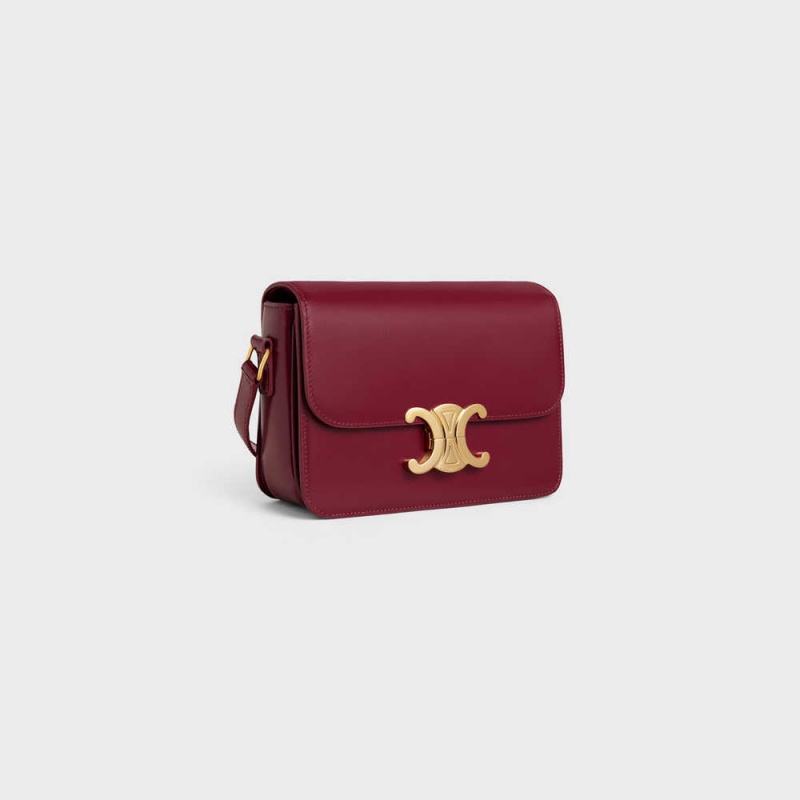 Celine Teen Bag In Shiny Calfskin Triomphe Bordo | CL-593197