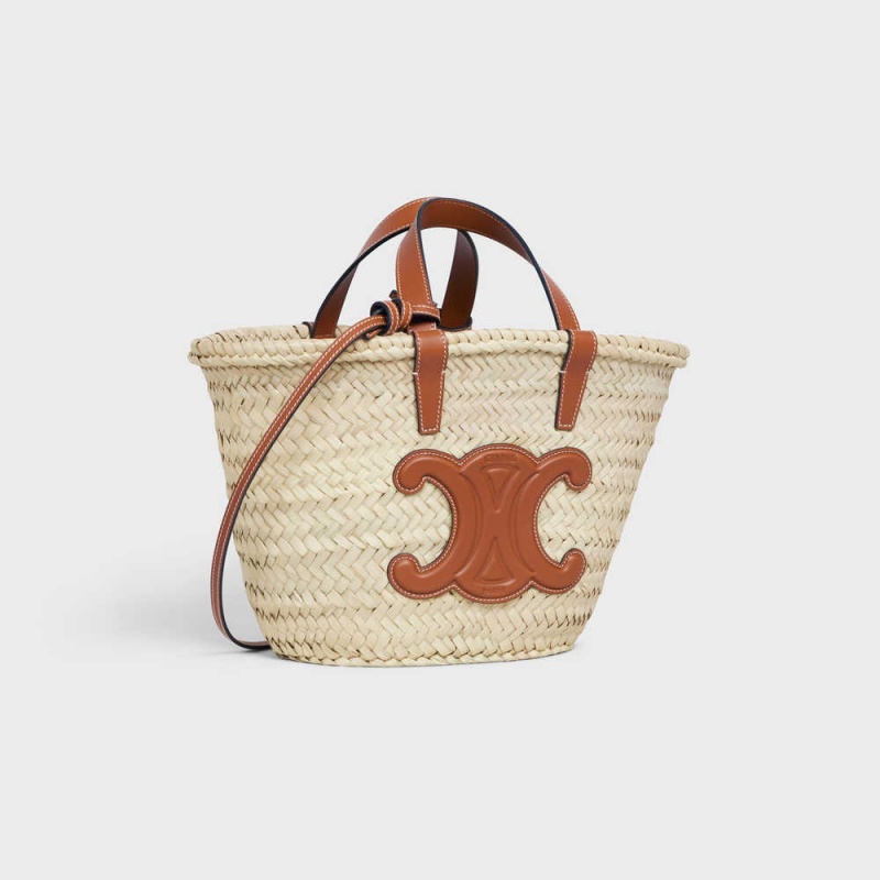 Celine Teen Triomphe Klasik In Palm Leaves And Calfskin Panier Kahverengi | CL-593072