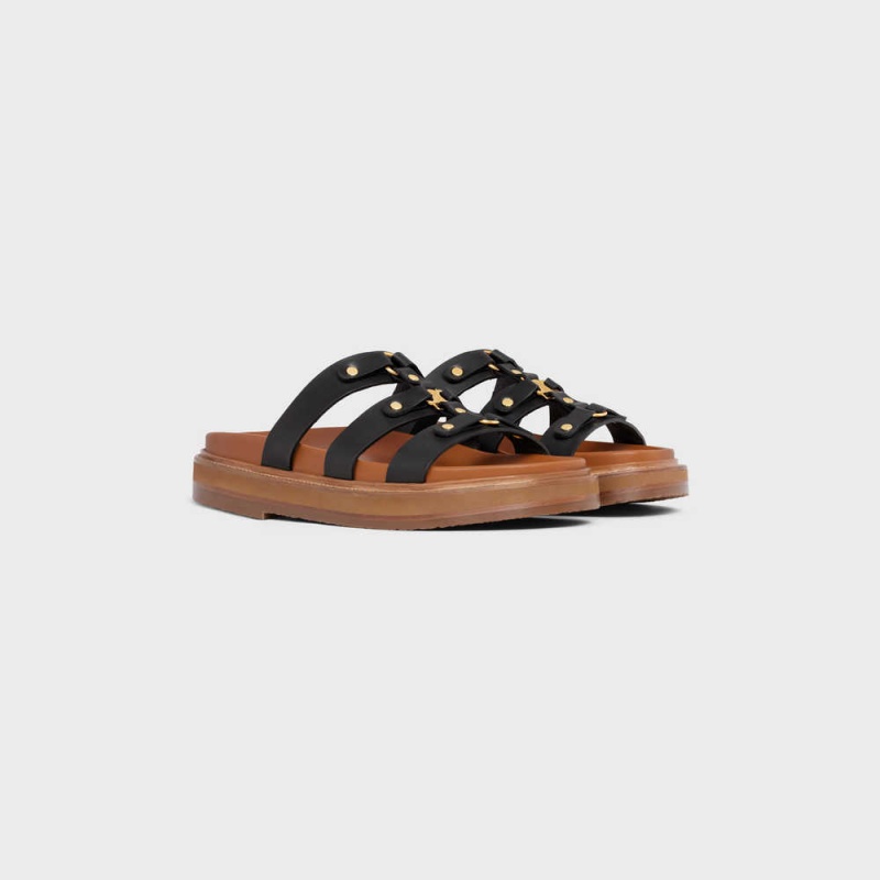 Celine Tippi Slides In Calfskin - Vegetal Tanning Sandalet Siyah | CL-592579