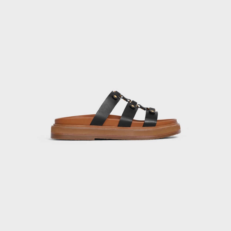 Celine Tippi Slides In Calfskin - Vegetal Tanning Sandalet Siyah | CL-592579