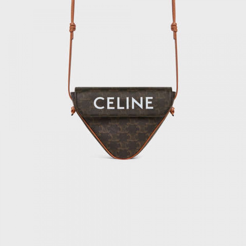 Celine Triangle Bag In Triomphe Kanvas With Celine Print Postacı Çantası Kahverengi | CL-591858