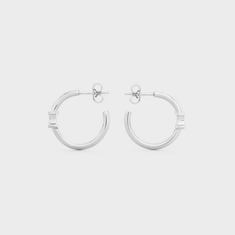 Celine Triomphe Asymmetric Hoops In Brass With Rhodium Finish Küpe Gümüş | CL-592296