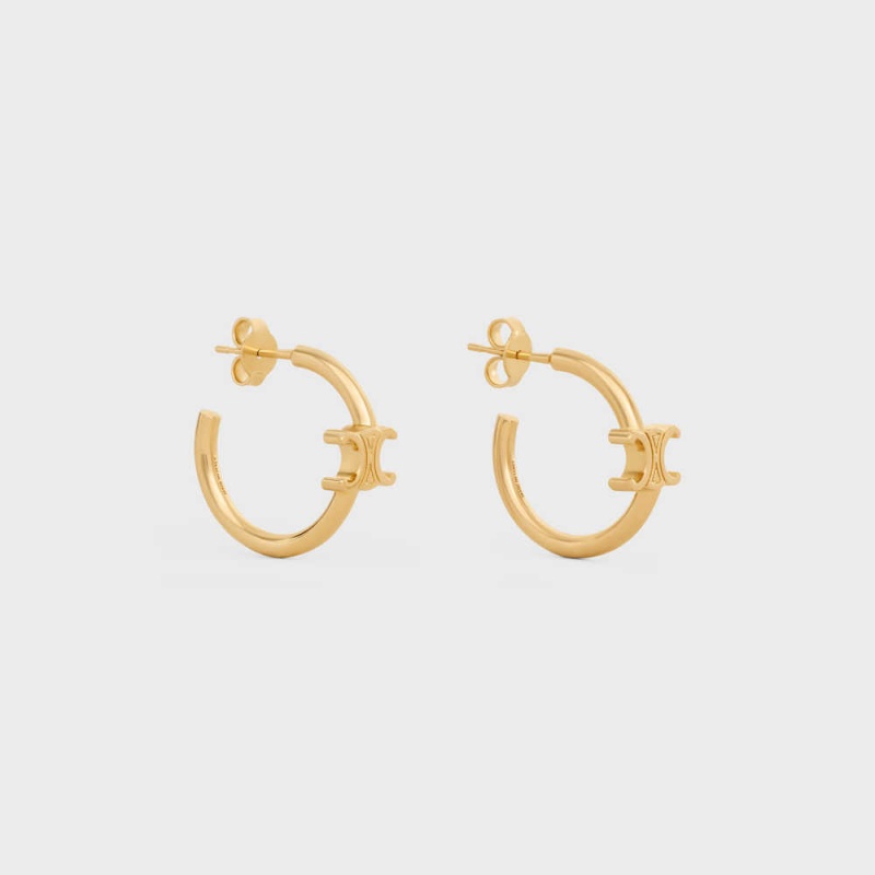 Celine Triomphe Asymmetric Hoops In Brass With Gold Finish Küpe Altın | CL-592295