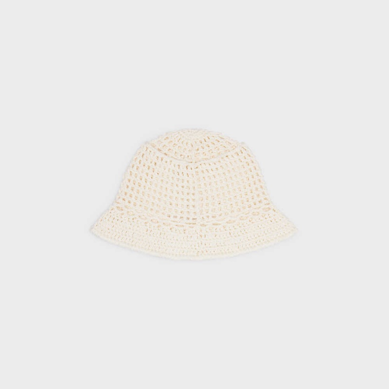 Celine Triomphe Cloche Beanie In Crocheted Pamuklu Şapka Beyaz | CL-592349