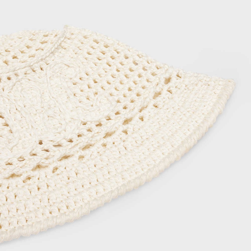 Celine Triomphe Cloche Beanie In Crocheted Pamuklu Şapka Beyaz | CL-592349