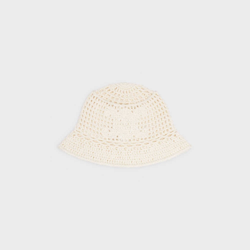 Celine Triomphe Cloche Beanie In Crocheted Pamuklu Şapka Beyaz | CL-592349