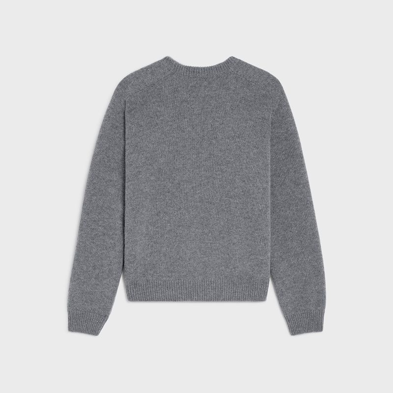 Celine Triomphe Crew Neck In Cashmere Yün Triko Gri Beyaz | CL-592098