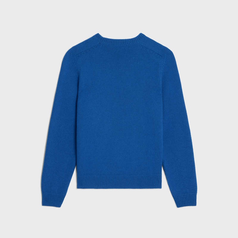 Celine Triomphe Crew Neck In Cashmere Yün Triko Kraliyet Mavisi Mavi | CL-592097