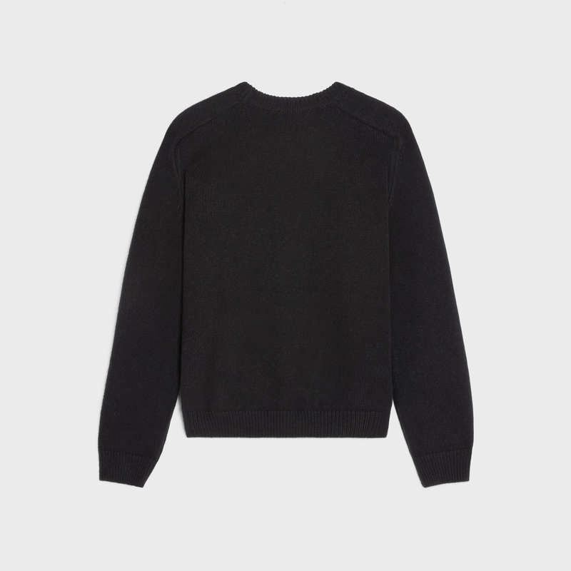 Celine Triomphe Crew Neck In Yün And Cashmere Triko Siyah Beyaz | CL-592094