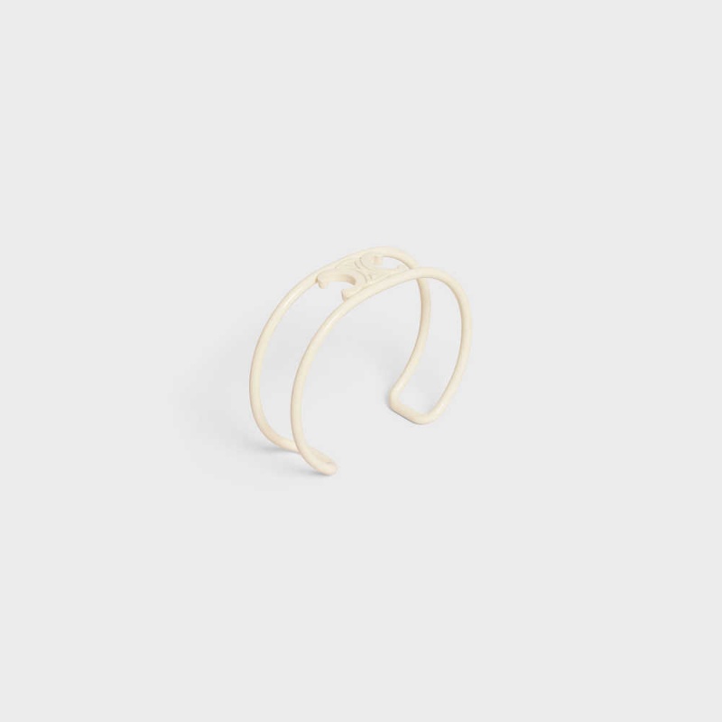 Celine Triomphe Cuff In Varnished Brass Bilezik Beyaz | CL-592218