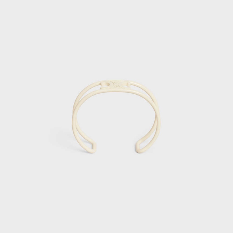 Celine Triomphe Cuff In Varnished Brass Bilezik Beyaz | CL-592218