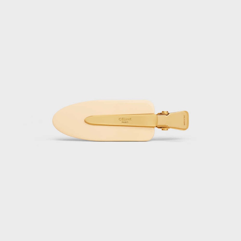 Celine Triomphe Düz Hair Clip In Vanilla Acetate And Brass With Gold Finish And Steel Saç aksesuarları Açık Sarı Altın | CL-592323