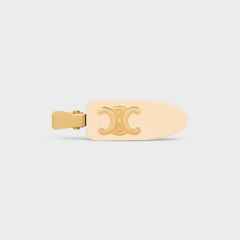 Celine Triomphe Düz Hair Clip In Vanilla Acetate And Brass With Gold Finish And Steel Saç aksesuarları Açık Sarı Altın | CL-592323