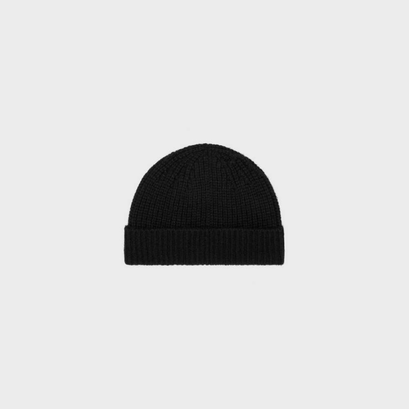 Celine Triomphe Embroidered Beanie In Seamless Cashmere Şapka Siyah | CL-592368