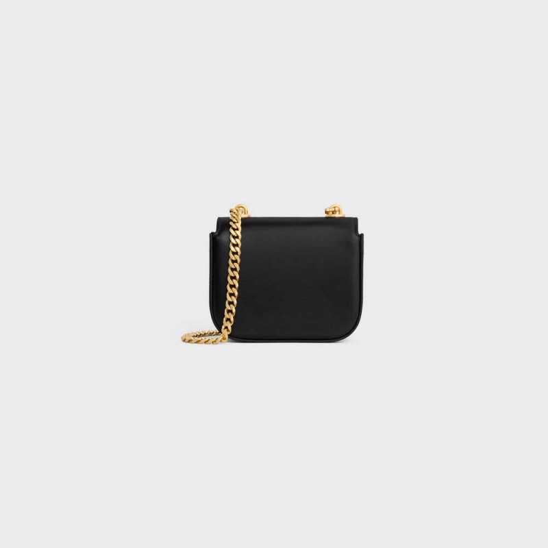 Celine Triomphe On Chain In Shiny Calfskin Mini Çanta Siyah | CL-593007