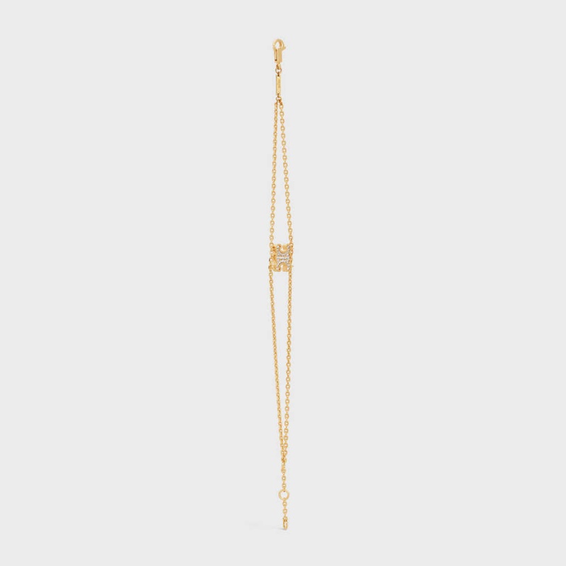 Celine Triomphe Rhinestone Suspended In Brass With Gold Finish And Crystals Bilezik Altın | CL-592207