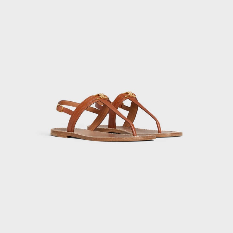 Celine Triomphe Tanga In Vegetable - Tanned Calfskin Sandalet Kahverengi | CL-592590