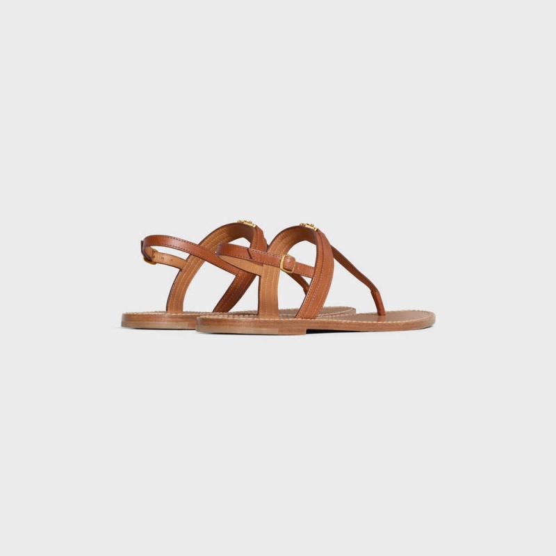 Celine Triomphe Tanga In Vegetable - Tanned Calfskin Sandalet Kahverengi | CL-592590