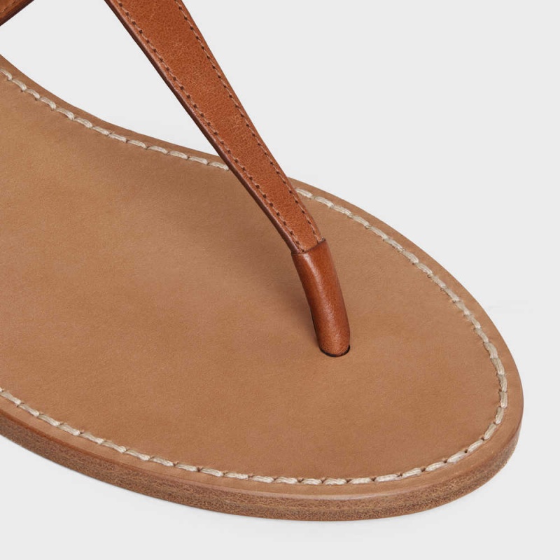 Celine Triomphe Tanga In Vegetable - Tanned Calfskin Sandalet Kahverengi | CL-592590