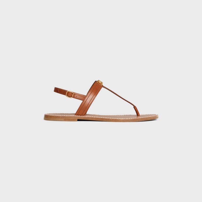 Celine Triomphe Tanga In Vegetable - Tanned Calfskin Sandalet Kahverengi | CL-592590