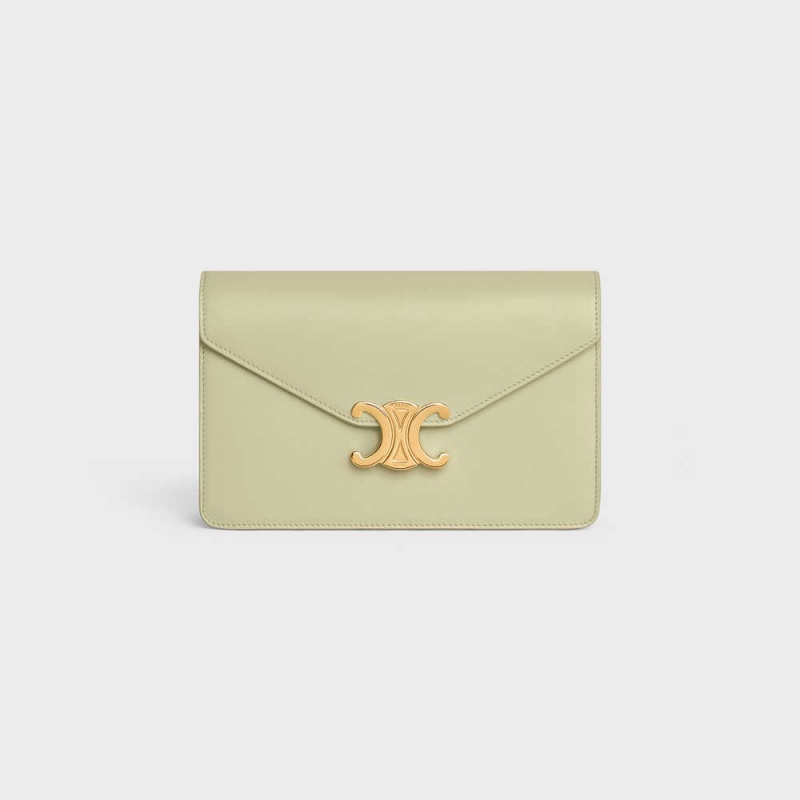 Celine Wallet On Chain Triomphe In Shiny Calfskin Mini Çanta Yeşil | CL-593023